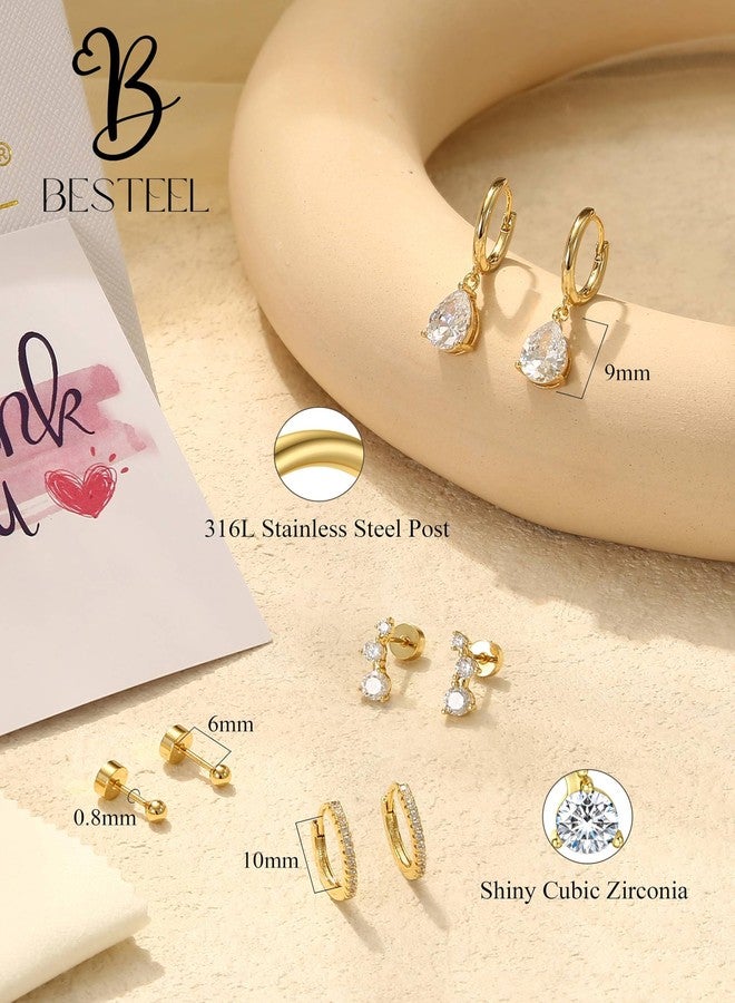BESTEEL Small Hoop Earrings for Women - Hypoallergenic Surgical Steel Flat Back Earring Stacks Set Dangle Huggie Stud Cartilage Jewelry Trendy 4 Pairs - Image 5